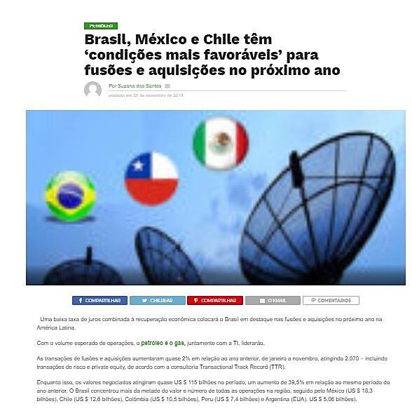 Brasil, Mxico e Chile tm 'condies mais favorveis' para fuses e aquisies no prximo ano